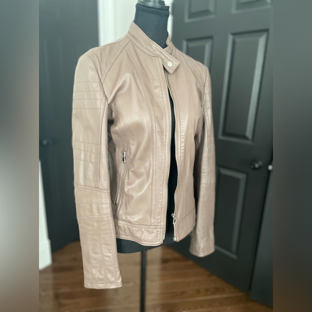 Mango/NWOT Tan Leather Moto Jacket Sz S